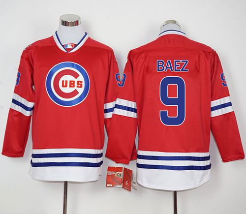 Cubs #9 Javier Baez Red Long Sleeve Stitched Jersey