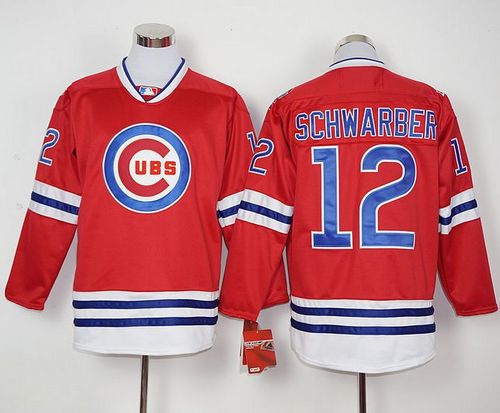 Cubs #12 Kyle Schwarber Red Long Sleeve Stitched Jersey