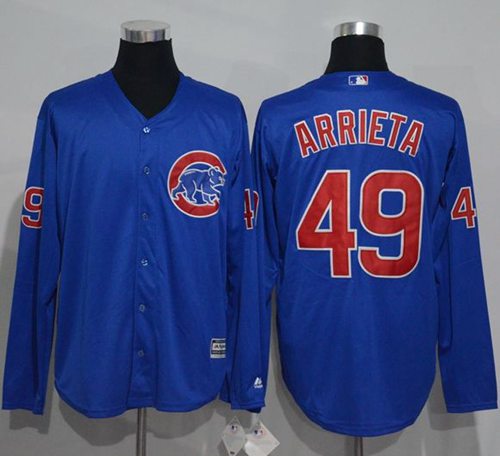 Cubs #49 Jake Arrieta Blue New Cool Base Long Sleeve Stitched Jersey