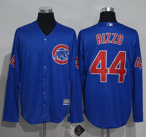 Cubs #44 Anthony Rizzo Blue New Cool Base Long Sleeve Stitched Jersey