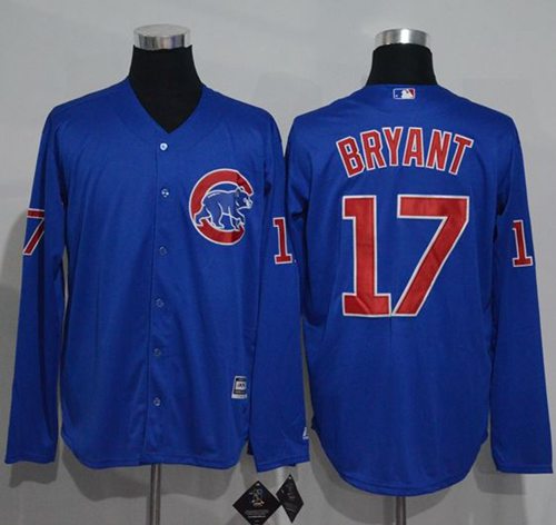 Cubs #17 Kris Bryant Blue New Cool Base Long Sleeve Stitched Jersey
