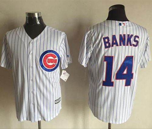 Cubs #14 Ernie Banks White Strip New Cool Base Stitched Jersey