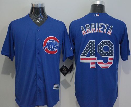 Cubs #49 Jake Arrieta Blue USA Flag Fashion Stitched Jersey