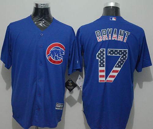 Cubs #17 Kris Bryant Blue USA Flag Fashion Stitched Jersey