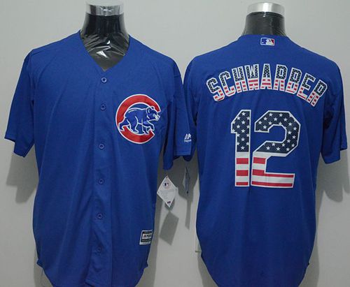 Cubs #12 Kyle Schwarber Blue USA Flag Fashion Stitched Jersey