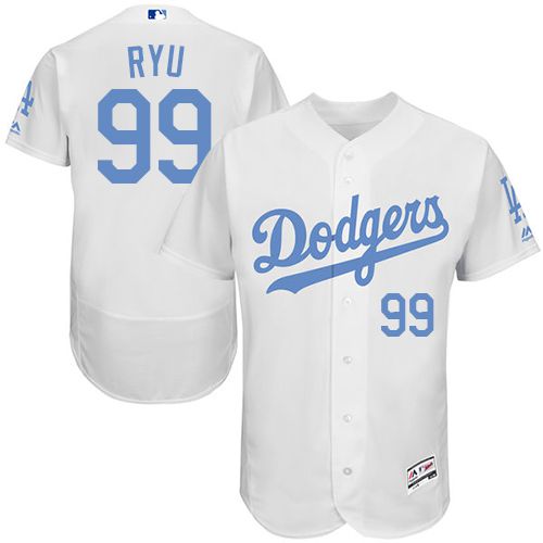 Dodgers #99 Hyun-Jin Ryu White Flexbase Authentic Collection 2016 Father's Day Stitched Jersey