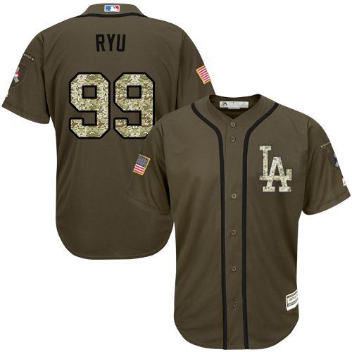 Dodgers #99 Hyun-Jin Ryu Green Salute To Service Stitched Jersey