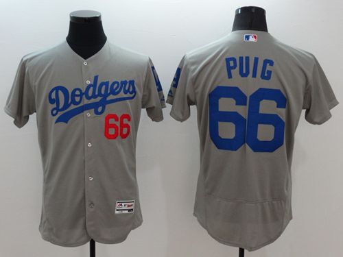 Dodgers #66 Yasiel Puig Grey Flexbase Authentic Collection Stitched Jersey