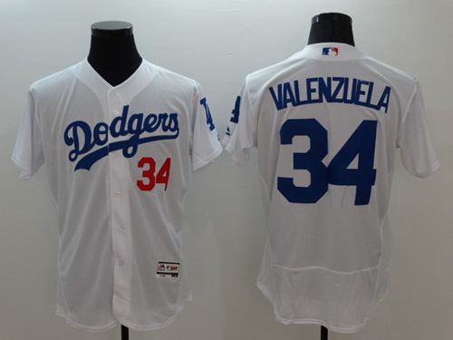 Dodgers #34 Fernando Valenzuela White Flexbase Authentic Collection Stitched Jersey