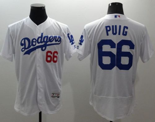 Dodgers #66 Yasiel Puig White Flexbase Authentic Collection Stitched Jersey