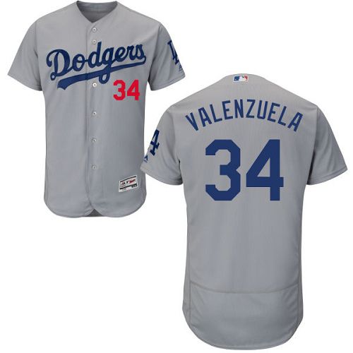 Dodgers #34 Fernando Valenzuela Grey Flexbase Authentic Collection Stitched Jersey