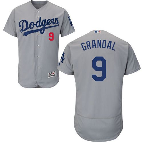 Dodgers #9 Yasmani Grandal Grey Flexbase Authentic Collection Stitched Jersey