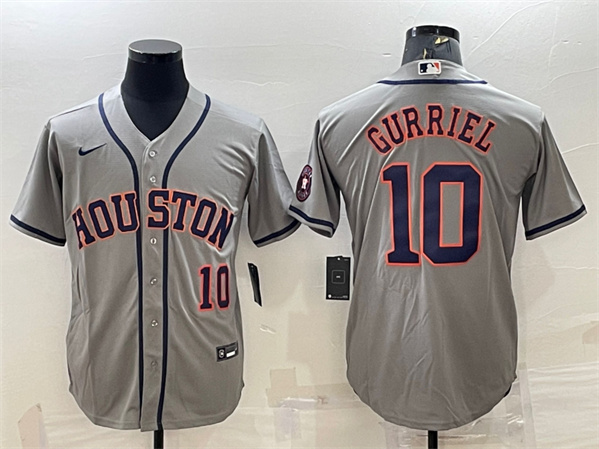 Houston Astros #10 Yuli Gurriel Gray With Patch Cool Base Stitched Jersey