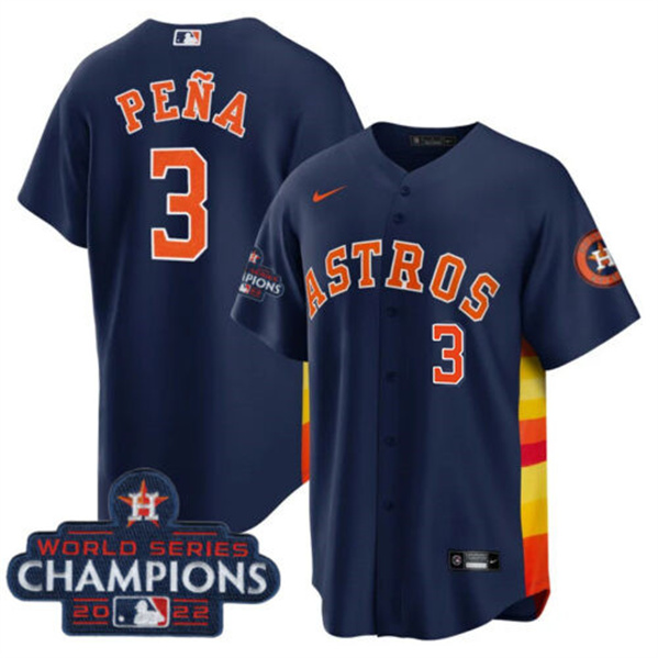Houston Astros #3 Jeremy Pena Navy 2022 World Series Champions Cool Base With No. In Front Stitched Baseball Jersey