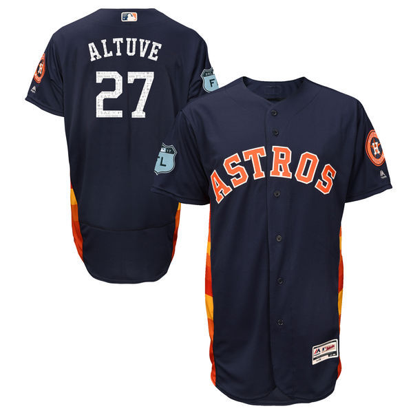 Houston Astros #27 Jose Altuve Majestic Navy 2017 Spring Training Authentic Flex Base Player Stitched Jersey