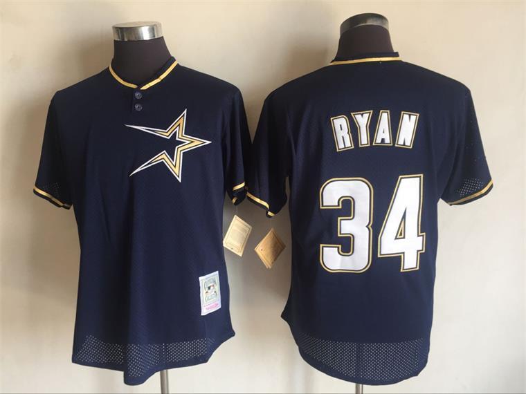 Houston Astros #34 Nolan Ryan Mitchell And Ness Navy Blue 1997 Throwback Stitched Jersey