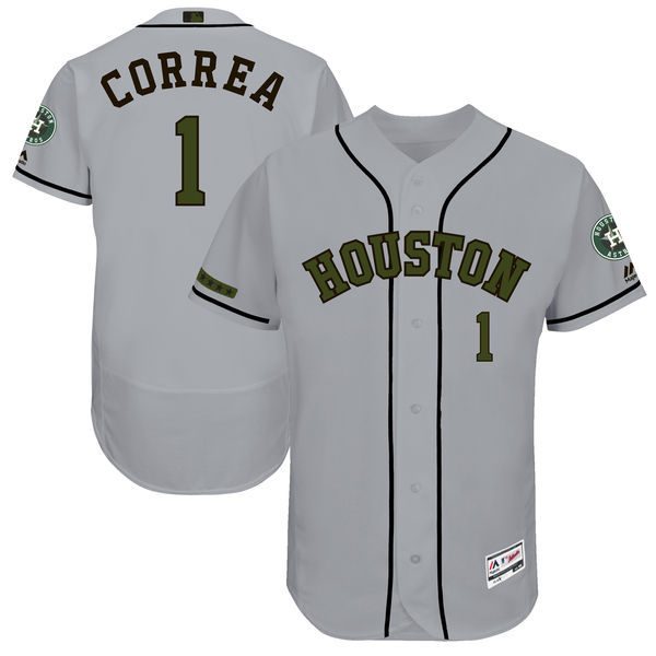Houston Astros #1 Carlos Correa Majestic Gray 2017 Memorial Day Authentic Collection Flex Base Player Stitched Jersey