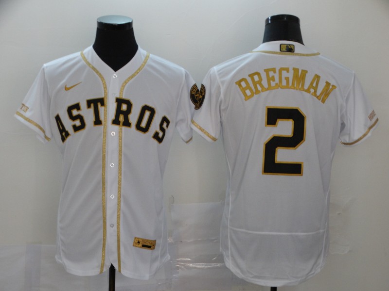 Houston Astros #2 Alex Bregman 2020 White Golden Flex Base Stitched Jersey