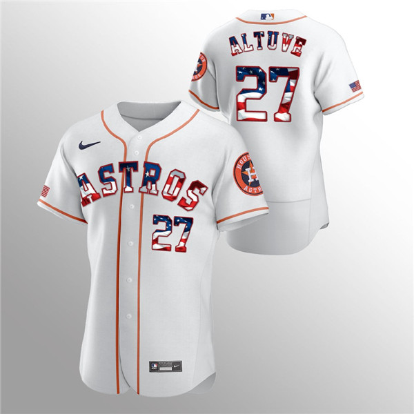 Houston Astros White #27 Jose Altuve 2020 Stars Stripes Flex Base Stitched Jersey