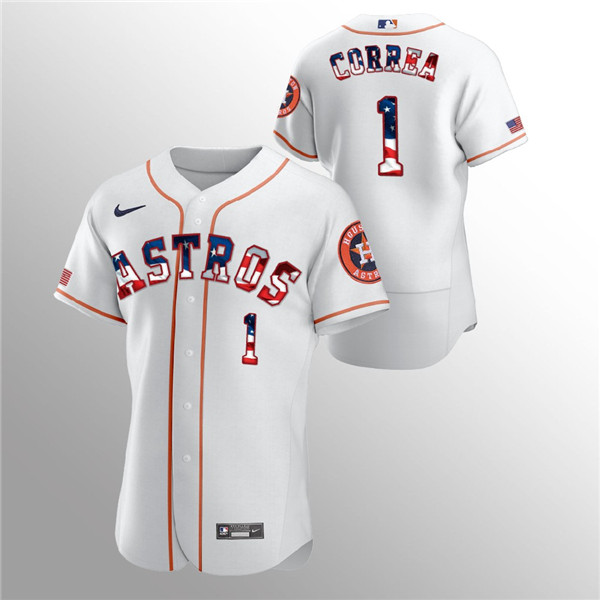 Houston Astros White #1 Carlos Correa 2020 Stars Stripes Flex Base Stitched Jersey