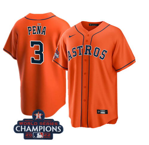 Houston Astros #3 Jeremy Pena Orange 2022 World Series Champions Cool Base Stitched Baseball Jersey