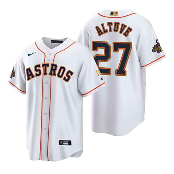 Houston Astros #27 Jose Altuve White Gold 2022 World Series Champions Stitched Baseball Jersey