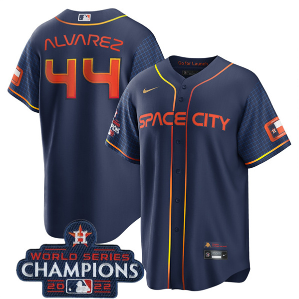 Houston Astros #44 Yordan Alvarez Navy 2022 World Series Champions City Connect Stitched Baseball Jersey