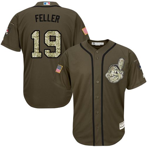 Indians #19 Bob Feller Green Salute To Service Stitched Jersey