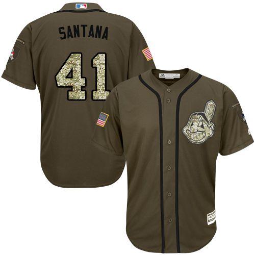 Indians #41 Carlos Santana Green Salute To Service Stitched Jersey