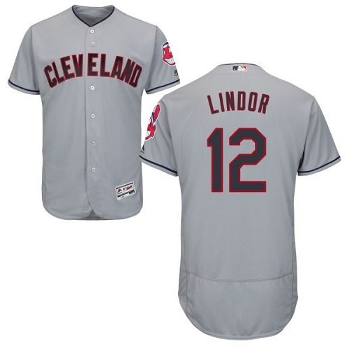 Indians #12 Francisco Lindor Grey Flexbase Authentic Collection Stitched Jersey