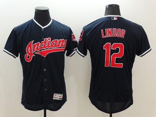 Indians #12 Francisco Lindor Navy Blue Flexbase Authentic Collection Stitched Jersey