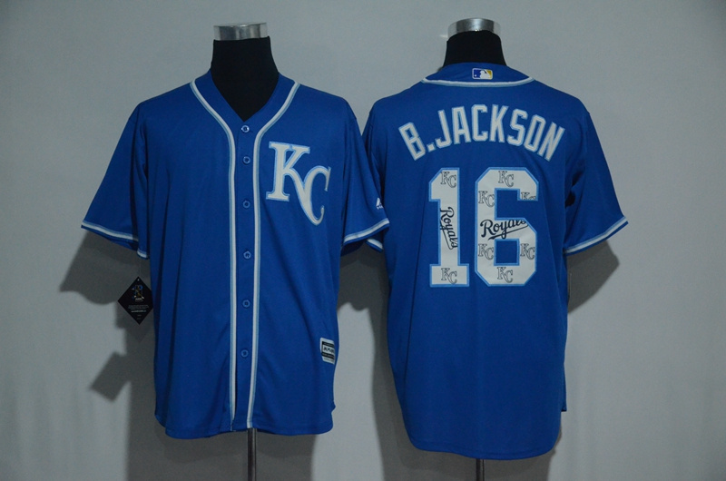 Kansas City Royals #16 Bo Jackson Blue Team Logo Print Cool Base Stitched Jersey