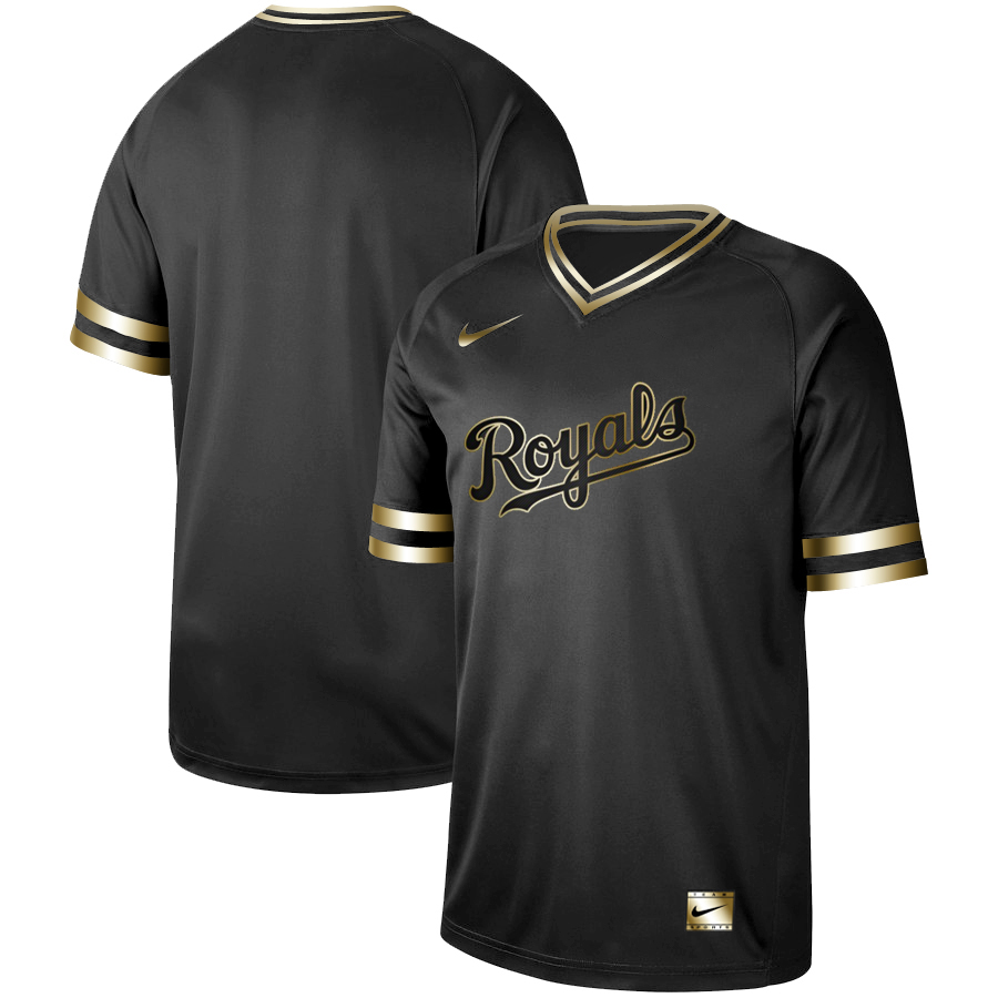 Kansas City Royals Blank Black Gold Stitched Jersey