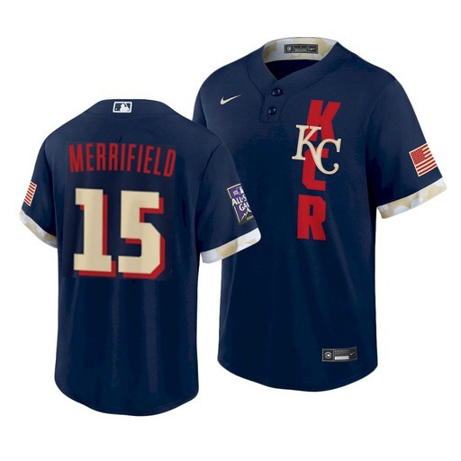 Kansas City Royals #15 Whit Merrifield 2021 Navy All-Star Cool Base Stitched Jersey