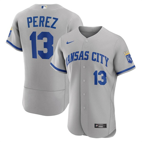 Kansas City Royals #13 Salvador Perez Grey Flex Base Stitched Jersey