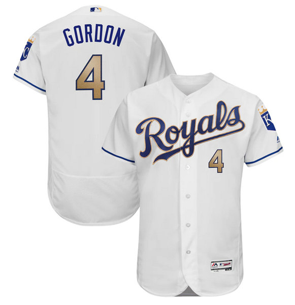 Kansas City Royals #4 Alex Gordon White Gold Flex Base Stitched Jersey