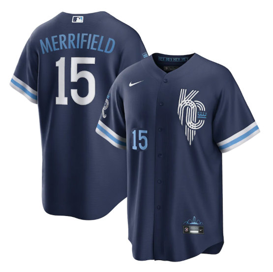 Kansas City Royals #15 Whit Merrifield 2022 Navy City Connect Cool Base Stitched Jersey
