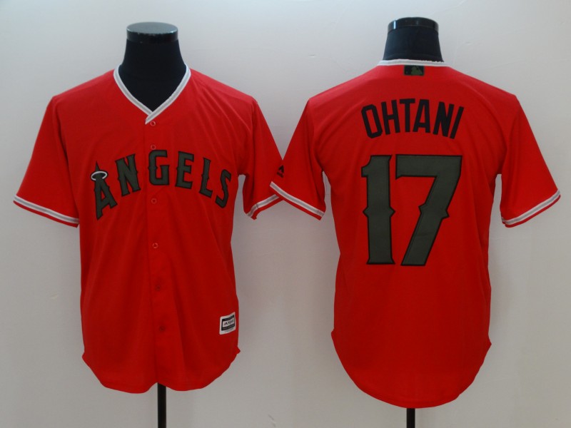 Los Angeles Angels #17 Shohei Ohtani Red 2018 Memorial Day Cool Base Stitched Jersey