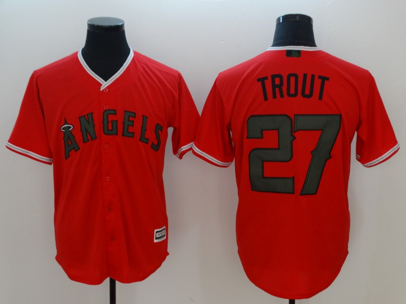 Los Angeles Angels #27 Mike Trout Red 2018 Memorial Day Cool Base Stitched Jersey