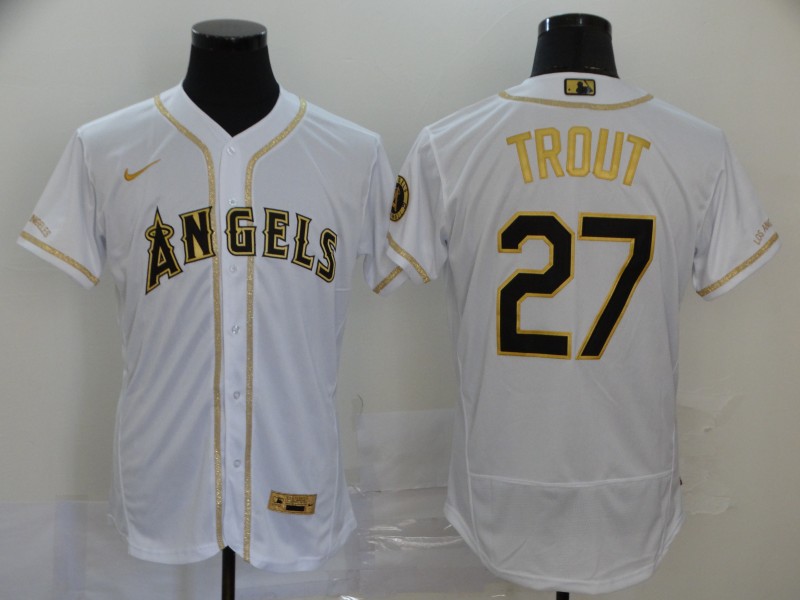 Los Angeles Angels #27 Mike Trout 2020 White Golden Flex Base Stitched Jersey