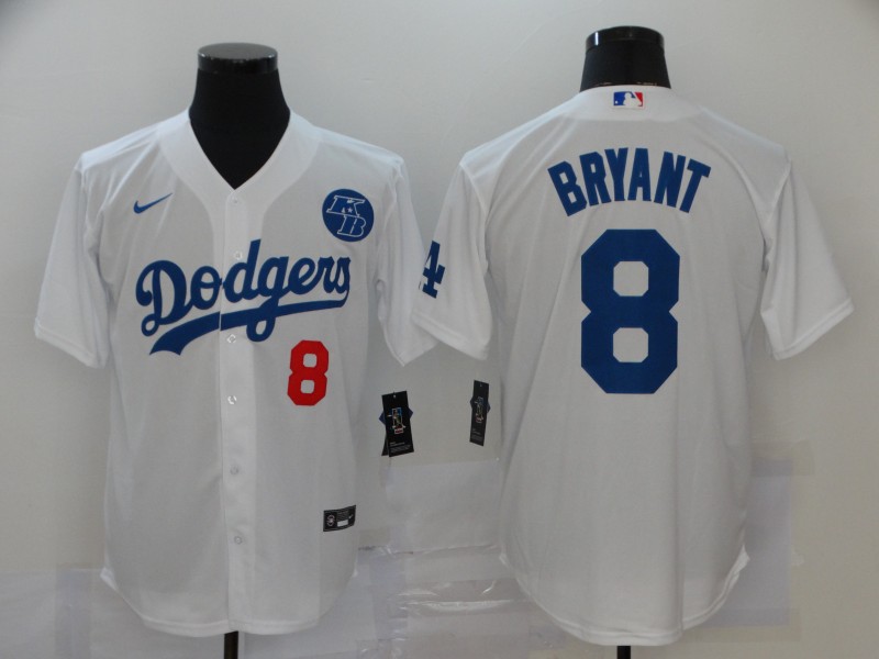 Los Angeles Dodgers #8 Kobe Bryant White 2020 KB Patch Cool Base Stitched Jersey