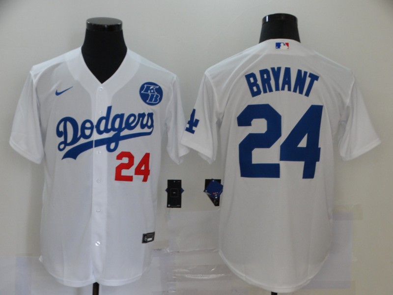 Los Angeles Dodgers #24 Kobe Bryant White 2020 KB Patch Cool Base Stitched Jersey