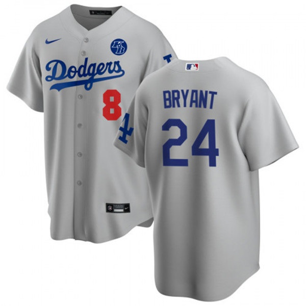 Los Angeles Dodgers Front #8 Back #24 Kobe Bryant Grey 2020 KB Patch Cool Base Stitched Jersey