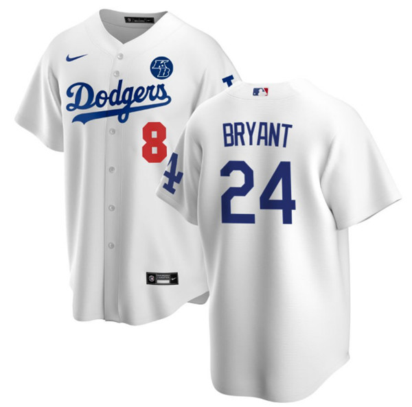 Los Angeles Dodgers Front #8 Back #24 Kobe Bryant White 2020 KB Patch Cool Base Stitched Jersey