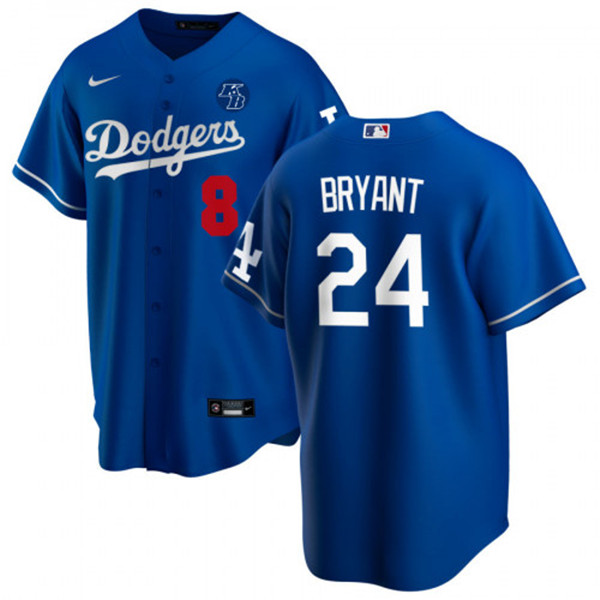 Los Angeles Dodgers Front #8 Back #24 Kobe Bryant Blue 2020 KB Patch Cool Base Stitched Jersey