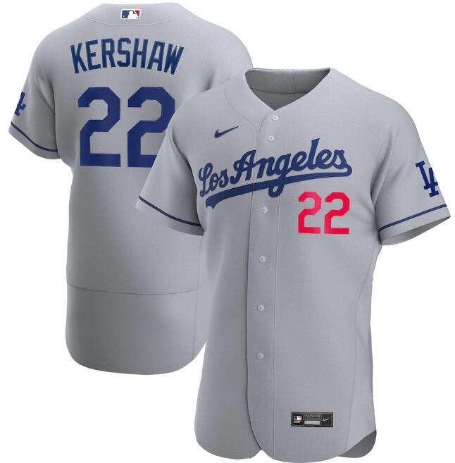 Los Angeles Dodgers Grey #22 Clayton Kershaw Flex Base Stitched Jersey
