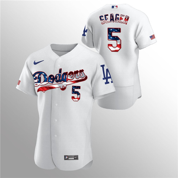 Los Angeles Dodgers White #5 Corey Seager 2020 Stars Stripes Flex Base Stitched Jersey