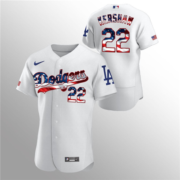 Los Angeles Dodgers White #22 Clayton 2020 Stars Stripes Flex Base Stitched Jersey