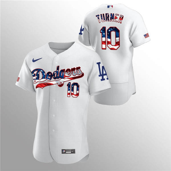 Los Angeles Dodgers White #10 Justin Turner 2020 Stars Stripes Flex Base Stitched Jersey