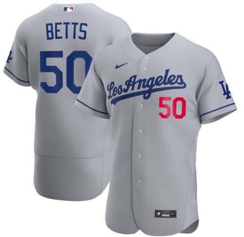 Los Angeles Dodgers Grey #50 Mookie Betts Flex Base Stitched Jersey